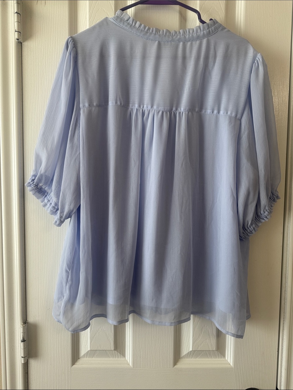 Nine West Pale Blue Ruffled V-Neck Button Blouse - Picture 6 of 9